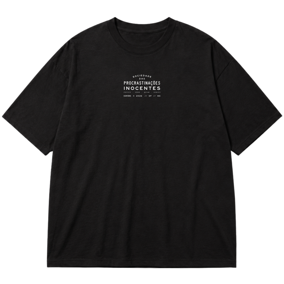 "Camiseta Sociedade das Procrastinações Inocentes" Oversized Premium 96% algodão 4% Elastano