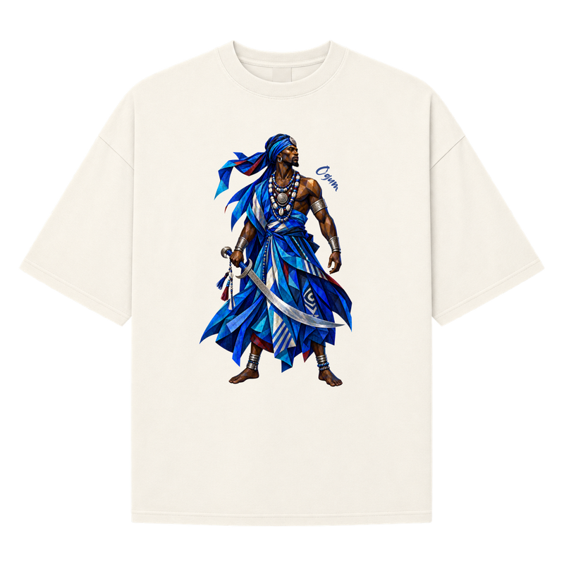 "Ogum - Art Orixás - Oversized Suedine" Camiseta Oversized Suedine 220g