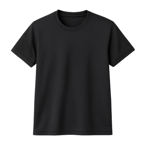 Camiseta com estampa frontal de ilustração abstrata geométrica composta por formas sobrepostas e linhas sinuosas, criando uma composição dinâmica e intrigante.