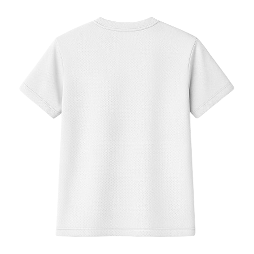 Camiseta com estampa frontal de ilustração abstrata geométrica composta por formas sobrepostas e linhas sinuosas, criando uma composição dinâmica e intrigante.