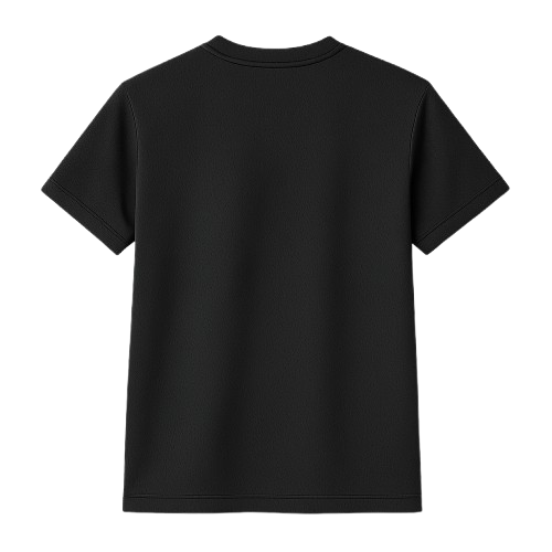 Camiseta com estampa frontal de ilustração abstrata geométrica composta por formas sobrepostas e linhas sinuosas, criando uma composição dinâmica e intrigante.