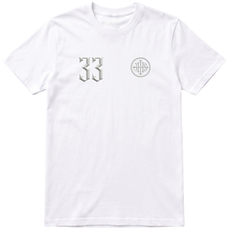 "Catholic 33 All White" Camiseta Premium Unissex Bunker Studios