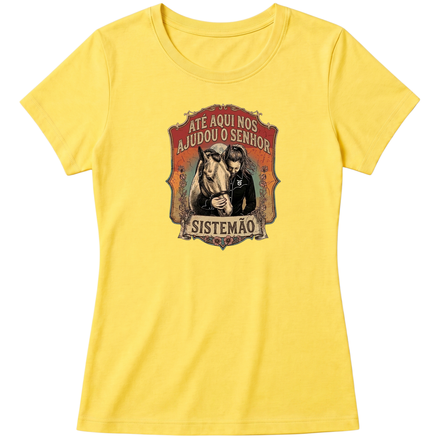"Estampa ATE AQUI NOS AJUDOU O SENHOR" Blusa Baby Look