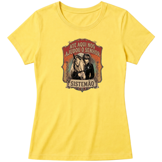 "Estampa ATE AQUI NOS AJUDOU O SENHOR" Blusa Baby Look