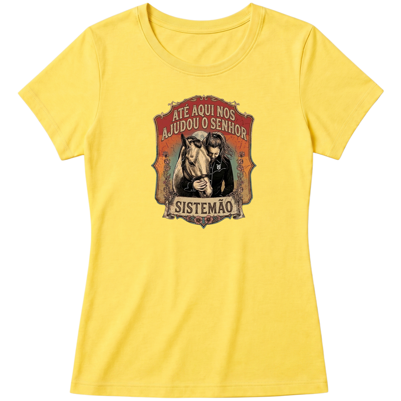 "Estampa ATE AQUI NOS AJUDOU O SENHOR" Blusa Baby Look