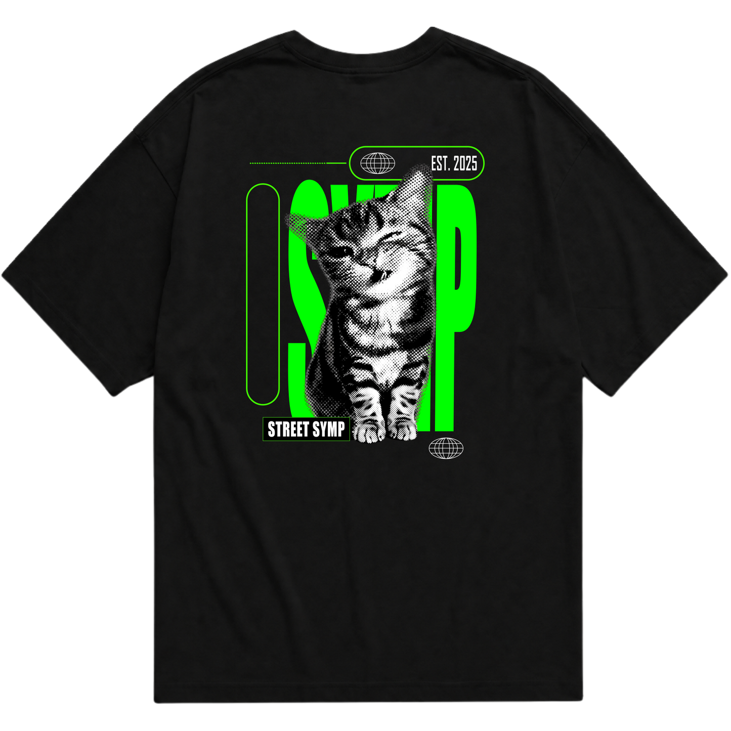 "Camiseta Oversized Cyber Cat - Street Symp" Oversized Básica 30.1