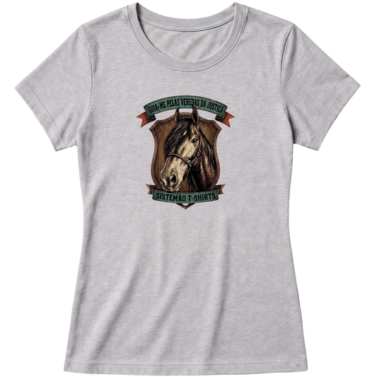 "Estampa GUIA-ME PELAS VEREDAS DA JUSTIÇA" Blusa Baby Look