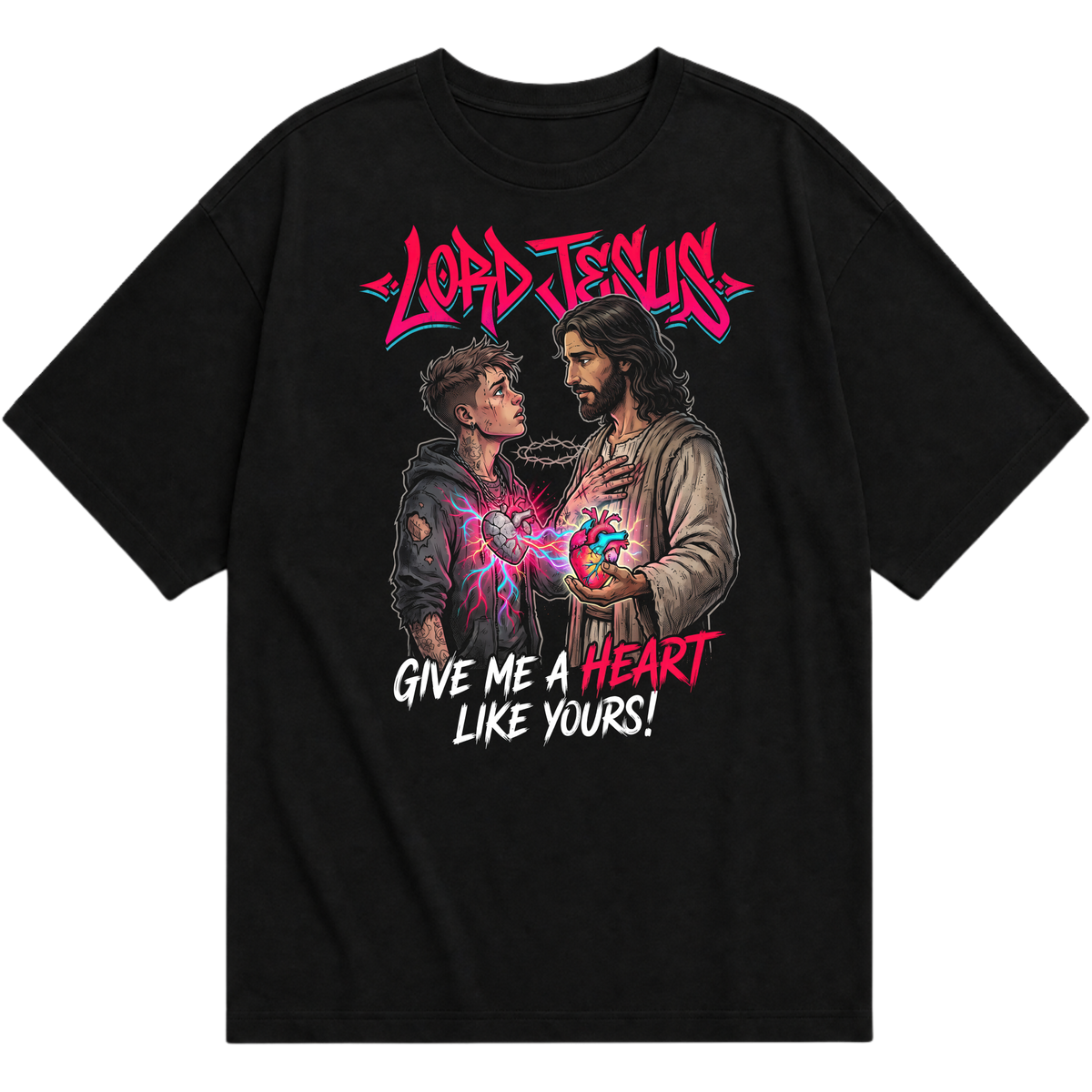 "Produto #002 Camisa oversized LORD JESUS GIVE ME A HEART LIKE YOURS!" Oversized Básica 30.1