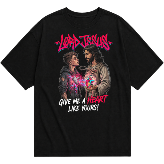 "Produto #002 Camisa oversized LORD JESUS GIVE ME A HEART LIKE YOURS!" Oversized Básica 30.1