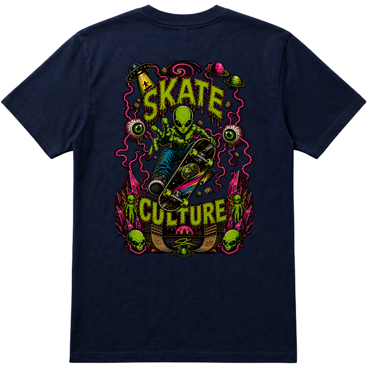 "SKATE ALIEN CULTURE" Camiseta Premium Unissex Bunker Studios
