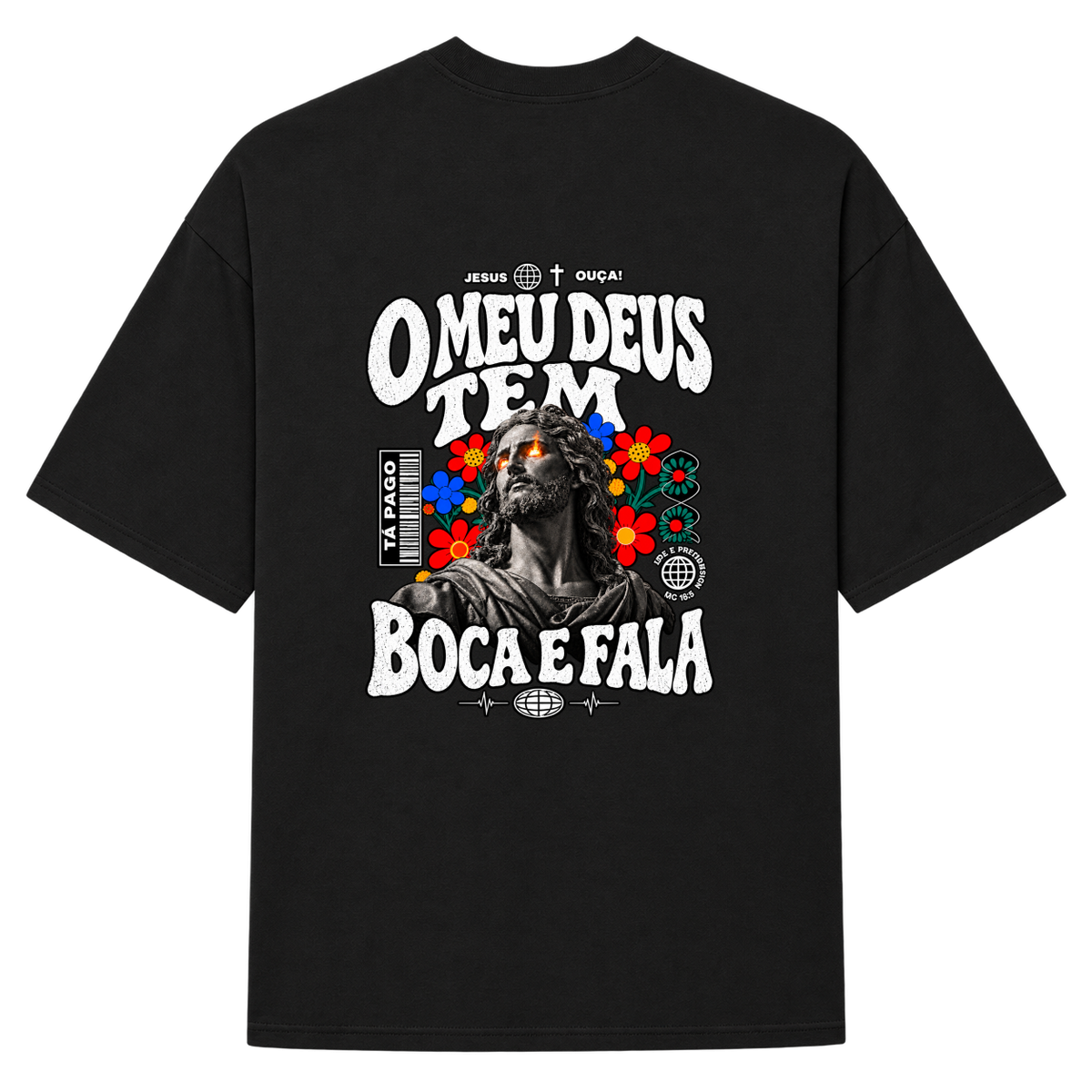 "FENDS -- O MEU DEUS TEM BOCA E FALA" Camiseta Oversized Suedine 220g