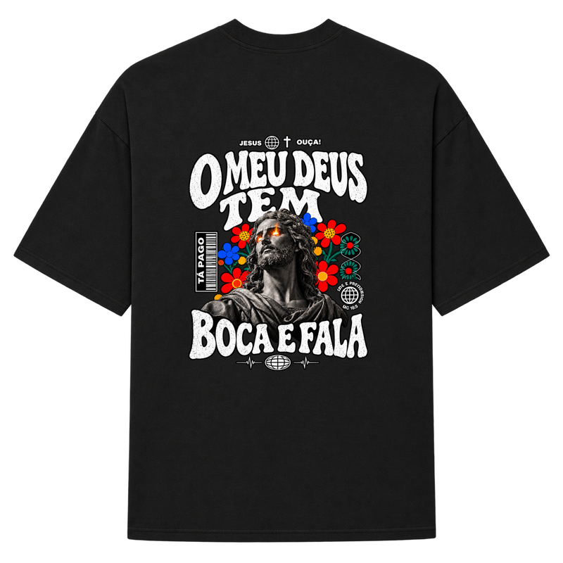 "FENDS -- O MEU DEUS TEM BOCA E FALA" Camiseta Oversized Suedine 220g
