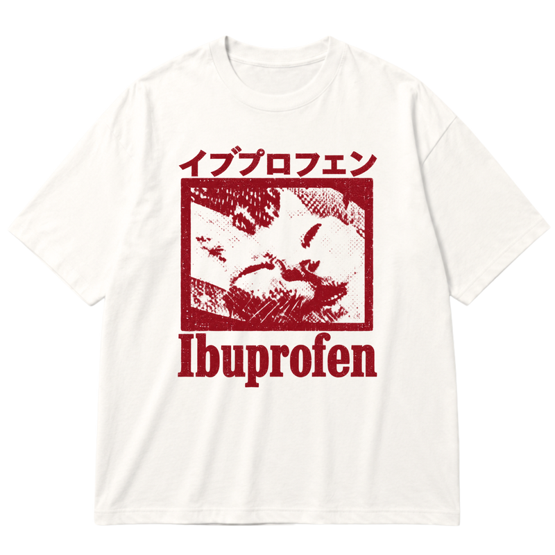 "Oversized Cotton Off-white Cat Ibuprofen" Oversized Premium 96% algodão 4% Elastano