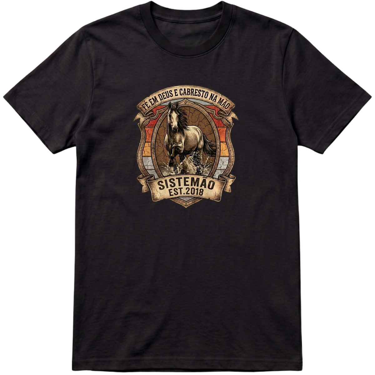 "Estampa FÉ EM DEUS E CABRESTO NA MÃO" Camiseta Premium Unissex Bunker Studios