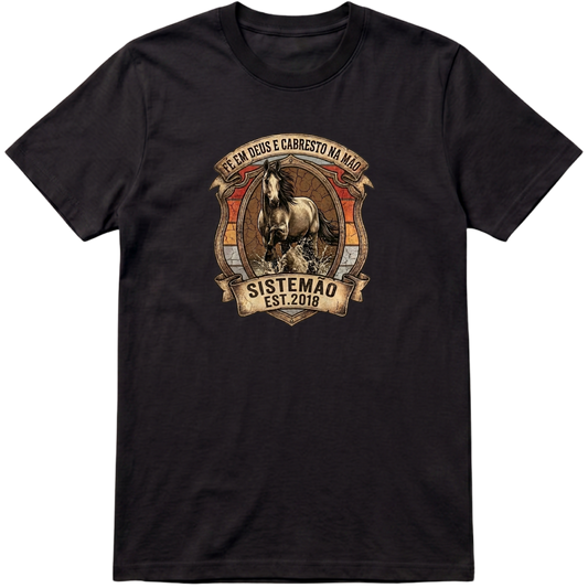 "Estampa FÉ EM DEUS E CABRESTO NA MÃO" Camiseta Premium Unissex Bunker Studios