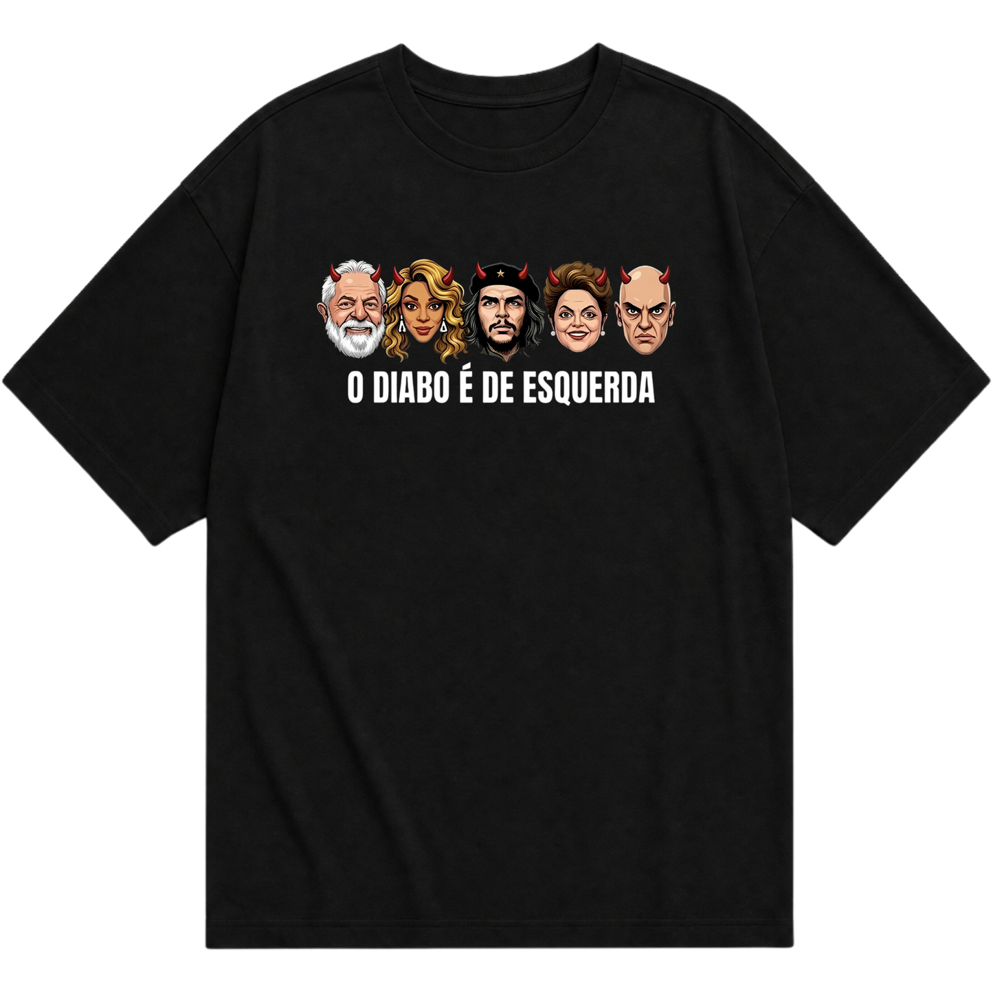 "O DIABO É DE ESQUERDA" Camiseta Oversized Básica