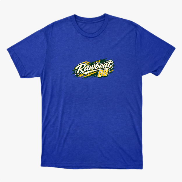 Camiseta com estampa frontal de "Rawbeat 88" em estilo gráfico dinâmico e estampa traseira de "Brasil 88" com design arrojado e número destacado.