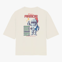 Camiseta com estampa traseira de cavaleiro segurando escudo e espada, texto "Full Armor", listas digitais estilo painel de controle e referência de Efésios 6:14-17.
