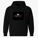 Moletom com estampa frontal de logotipo centralizado e texto cursivo, e estampa traseira idêntica, com ícone estilizado e fonte moderna.