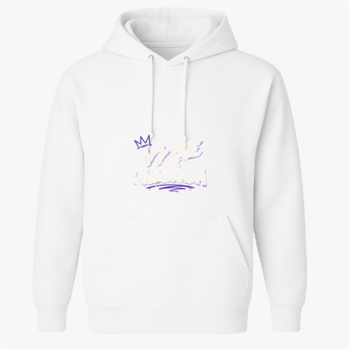 Moletom com estampa frontal de "Vybe de Quebrada" com coroa estilizada e detalhes, e estampa traseira da mesma frase enfatizada com fontes dinâmicas.