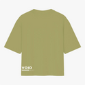 Camiseta com estampa traseira de "VOID INFINITY" em caracteres estilizados, localizados na parte inferior esquerda.