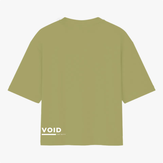 Camiseta com estampa traseira de "VOID INFINITY" em caracteres estilizados, localizados na parte inferior esquerda.