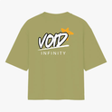 Camiseta com estampa traseira de "VOID INFINITY" em letras estilizadas, acompanhada de uma estrela geométrica destacada acima da palavra "VOID".