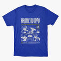 Camiseta com estampa frontal de quadrinhos ilustrados em cenas de luta, com personagens desenhados em estilo mangá, acompanhados por textos estilizados.