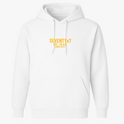 Moletom com estampa frontal de texto "SEVENTY x 7" seguido por "EST. 33 A.D. GRACE DEPT.", destacando uma estética minimalista e moderna.