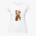 Camiseta com estampa frontal de um panda estilizado em formas geométricas e óculos de sol, com um design moderno composto por linhas e círculos abstratos.