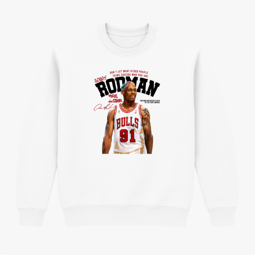 Moletom com estampa frontal de jogador de basquete em uniforme, assinatura e frase motivacional, além de elementos gráficos estilizados.