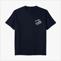 Camiseta com estampa frontal de limão desenhado em traços finos, e estampa traseira de citação "Fruto do Espírito" com limões e elementos escritos.