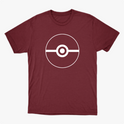 Camiseta com estampa frontal de um círculo com uma linha horizontal ao centro, detalhado com um círculo menor no meio, lembrando um design geométrico.