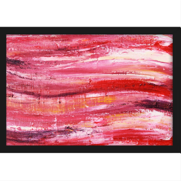 Quadro com estampa de pinceladas abstratas em tons vibrantes, criando um efeito dinâmico e harmonioso com textura marcante.