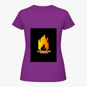 Camiseta com estampa frontal de chama pequena e estampa traseira de chama grande com texto "INCENDEIE SEU CORAÇÃO" sobreposta.