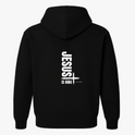 Moletom com estampa frontal de lettering estilizado "Verbo" e estampa traseira de texto vertical "Jesus is King" com um traço horizontal e cruz.