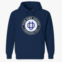 Moletom com estampa frontal de emblema redondo "THE OBS UNION" ao redor de um símbolo central estilizado e o texto "OBSIGNO CO." na parte inferior.
