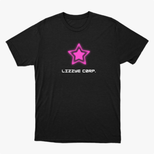 Camiseta com estampa frontal de estrela com contorno em destaque e texto estilizado logo abaixo.
