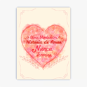 Quadro com estampa frontal de coração aquarelado com frase centralizada "Uma Verdadeira História de Amor Nunca Termina" cercada por ramos delicados.