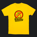 Camiseta com estampa frontal de uma mão aberta dentro de um círculo com uma linha diagonal sobreposta, acompanhada da frase "Fora Ladrão!".