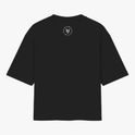 Camiseta com estampa frontal de texto "Protejam os transmascs" com símbolo central estilizado, e estampa traseira de emblema com texto circular "Transvectio".