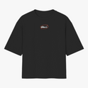 Camiseta com estampa frontal de logotipo oval com texto "eleve" e estampa traseira de ilustração com leões emoldurando uma pessoa e texto "ELE TE GUARDA".