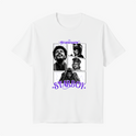 Camiseta com estampa frontal de quatro retratos em quadrinhos de um artista musical, acompanhada do texto estilizado "Starboy" e "House of Balloons".