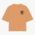 Camiseta com estampa frontal de texto circular "MOVE" e estampa traseira de texto "AVIVA JOVEM" com chamas e citação bíblica de 1 Pedro 2:9.