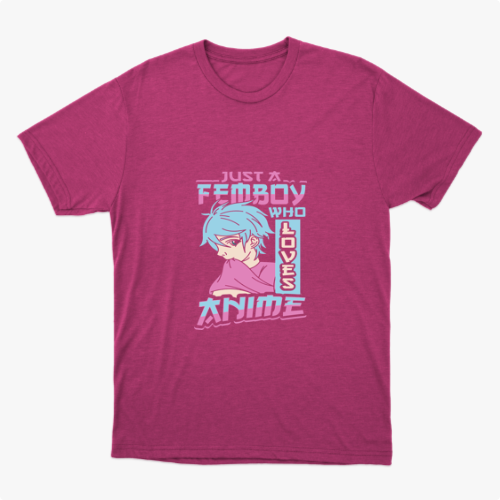 Camiseta com estampa frontal de personagem ilustrado em estilo anime com cabelo azul, vestindo camisa e texto impactante sobre amor por anime.