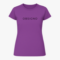 Camiseta com estampa frontal de texto minimalista apresentando a palavra "OBSIGNO" em um estilo simples e moderno.