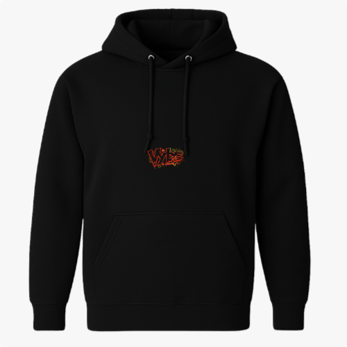 Moletom com estampa frontal de letras estilizadas sobrepostas, detalhadas com contornos que destacam o design gráfico vibrante e chamativo.