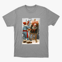Camiseta com estampa frontal de palhaço pintando retrato de outro palhaço em mural, com palavra "LOSER" escrita acima e detalhe de parede de tijolos.