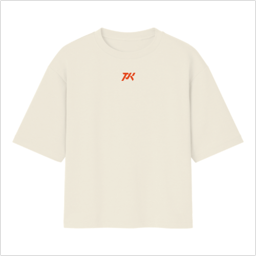 Camiseta com estampa frontal de símbolo estilizado em negrito e estampa traseira de levantador de peso musculoso com raios e texto ornamental.
