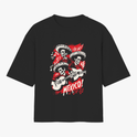 Camiseta com estampa frontal de três esqueletos vestindo sombreros e tocando violão, rodeados por notas musicais e a palavra "Mexico!" em destaque.